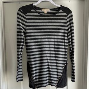 Michael Kors Black and Gray Striped Top